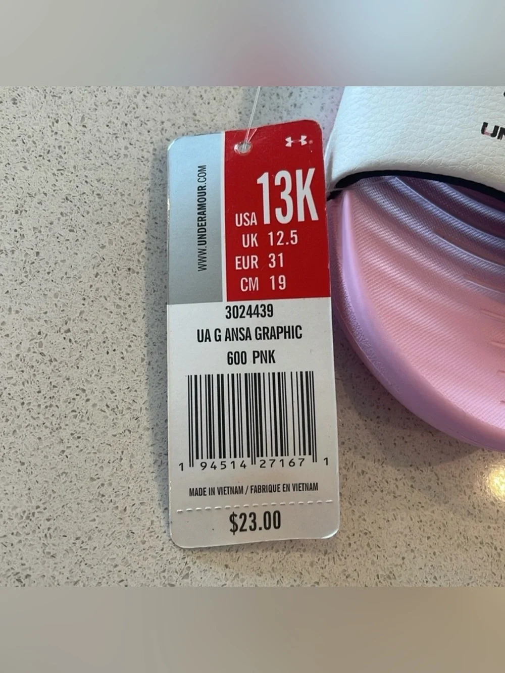 NWT UNDER ARMOUR Pink Sandals Size 13
